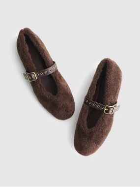 Madewell Remy Chocolate Brown Faux-Fur Mary Jane Flats (brand new)